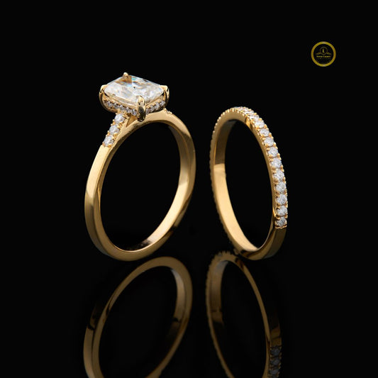 Radiant Cut  Moissanite Diamond Engagement Ring with Pavé Wedding Band