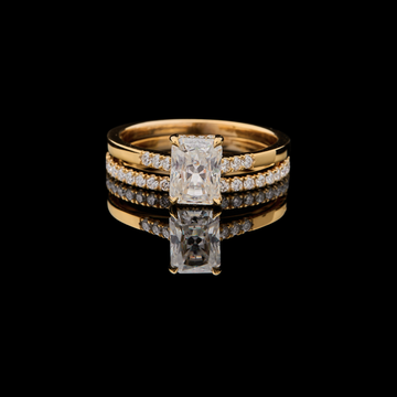Radiant Cut  Moissanite Diamond Engagement Ring with Pavé Wedding Band
