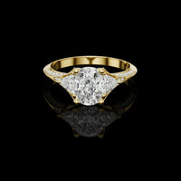 Three Stone Oval Moissanite Diamond Pave Band Ring