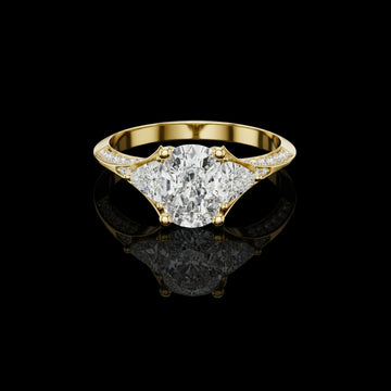 Three Stone Oval Moissanite Diamond Pave Band Ring