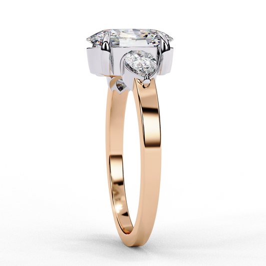Oval Cut Moissanite Diamond Engagement Three Stone Ring With Side Pear Stone
