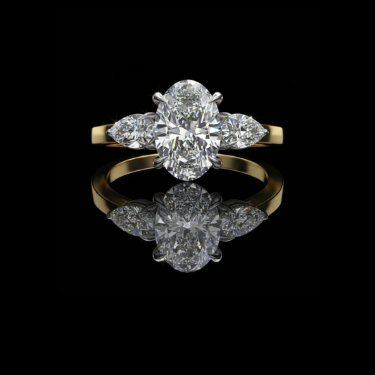 1.20 CT Three Stone Oval Cut Lab Grown Diamond Ring with Side Pear Cut Elegance For Still Love