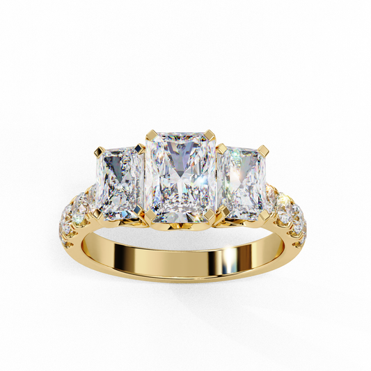Radiant Lab Diamond Pave Band Ring For Her With Radiant Side Stone