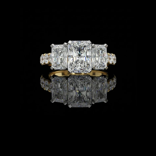 1.21 CT Dazzling Lab Grown Three Stone Radiant Cut Diamond Ring Luxury Collection For Her