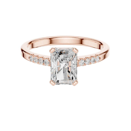 Pave Radiant Cut Moissanite Diamond Solitaire Engagement Ring