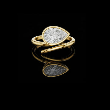 Pear Cut Bezel Solitaire Open Bypass Lab Grown Ring