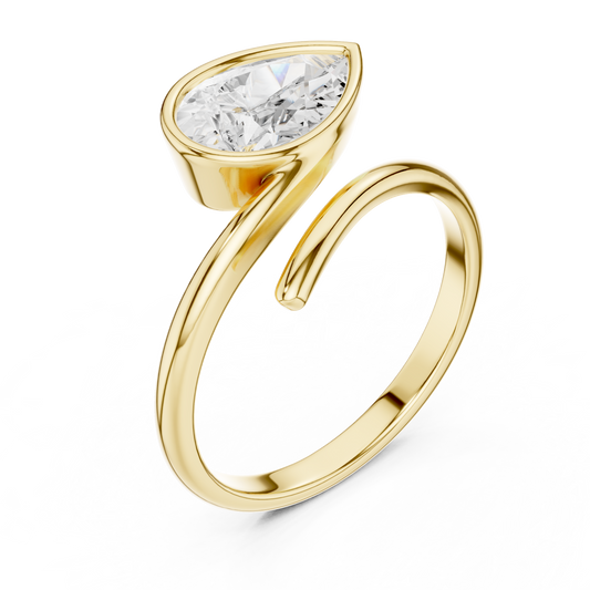 Pear Cut Bezel Solitaire Open Bypass Lab Diamond Ring
