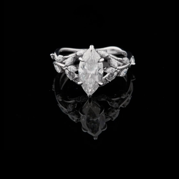 1.30 CT Stunning Floral Marquise Cut Lab Grown Diamond Ring with Artisan Leaf-Shaped Accents