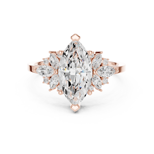 Marquise Cut Cluster Moissanite Diamond Engagement Ring