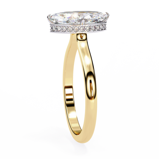 Marquise Cut Moissanite Diamond Solitaire Ring With Hidden Pave Halo