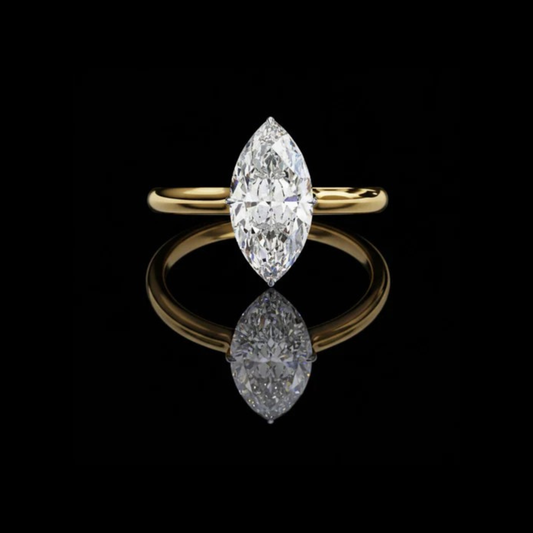 Marquise Cut Lab Diamond Solitaire Ring With Hidden Pave Halo