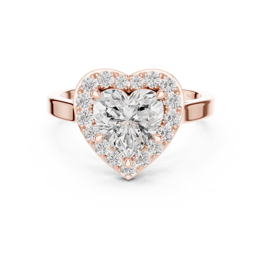 1.49 CT Stunning Heart Cut Halo Ring in Gold with Brilliant Moissanite Diamond Accents