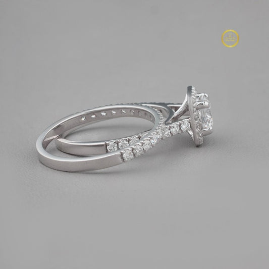 Round Cut Moissanite Diamond Pavé Bridal Set with Split Shank Engagement Ring