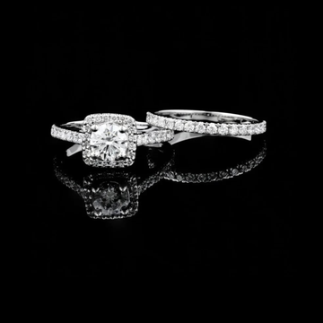 Round Cut Moissanite Diamond Pavé Bridal Set with Split Shank Engagement Ring