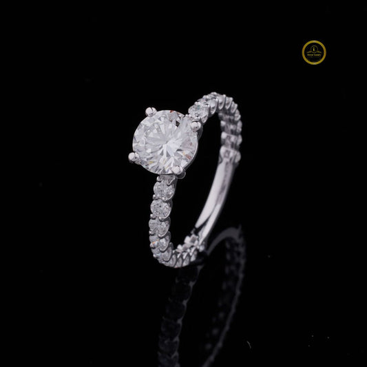 Round Cut Moissanite Diamond Pave Band Engagement Ring