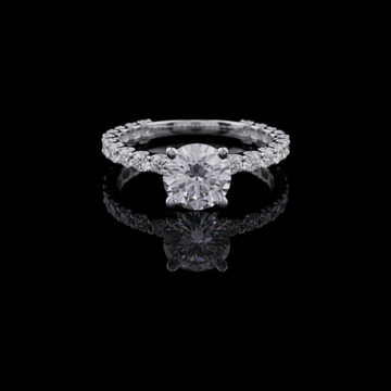 1.5 CT Sparkling Round Cut Solitaire Lab Grown Diamond Ring with Pave Band in Sterling Silver