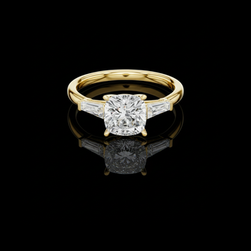 1.50 CT Luxury Cushion Cut Lab Grown Diamond with Tapered Baguette Side Stones Engagement Ring For Her