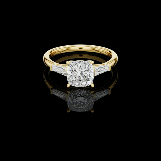 1.50 CT Luxury Cushion Cut Lab Grown Diamond with Tapered Baguette Side Stones Engagement Ring For Her