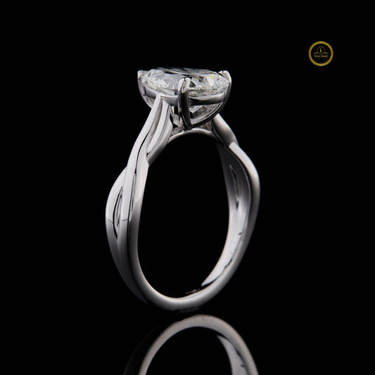 Pear Cut Moissanite Diamond Twisted Split Shank Solitaire Engagement Ring