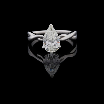1.50 TCW Elegant Pear Shaped Lab Diamond Solitaire Ring with Contemporary Twisted Band Design in Polished White Gold