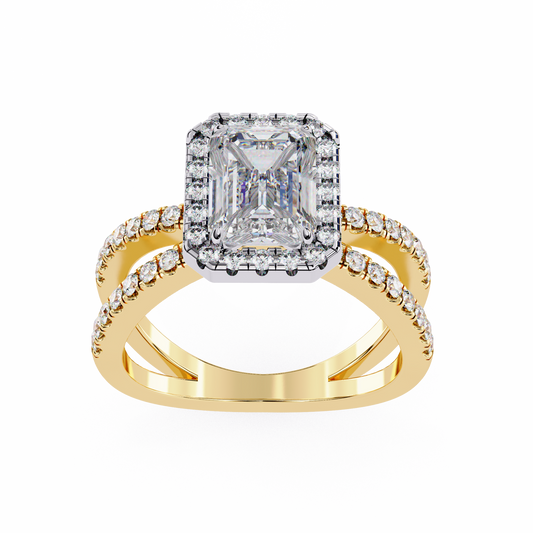 Emerald Cut Halo Moissanite Diamond Double Band Ring