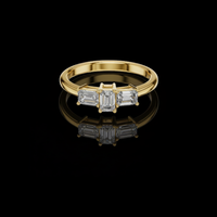 Emerald Cut Three Stone Moissanite Diamond Ring with Baguette Side Stones