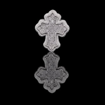 Baguette Lab Grown Diamond Cross Pendant Pave Halo Frame