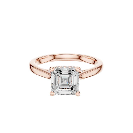 Asscher Cut Moissanite Diamond Solitaire Engagement Ring