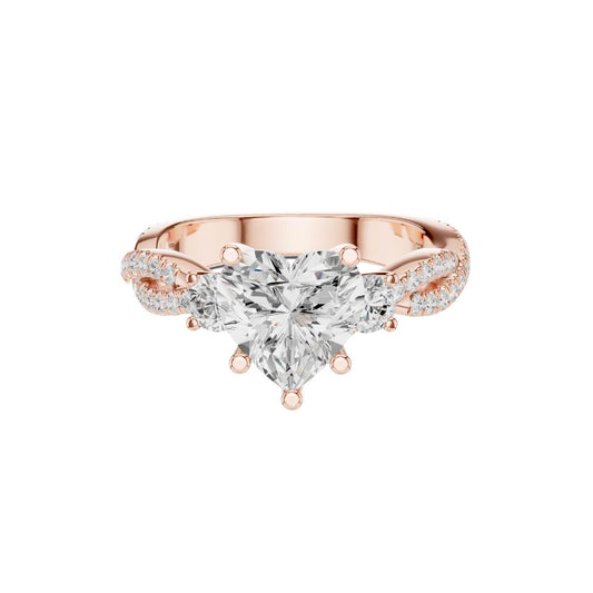 Three Stone Heart Cut Moissanite Diamond Twisted Pave Band