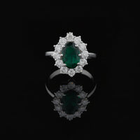 Oval Green Moissanite Ring with Diamond Halo
