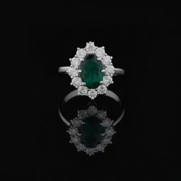 Oval Green Lab Grown Ring with Diamond Halo