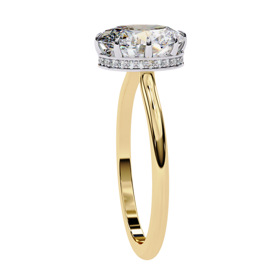 Hidden Pave Halo Oval Cut Lab Diamond Daily Wear Women Ring