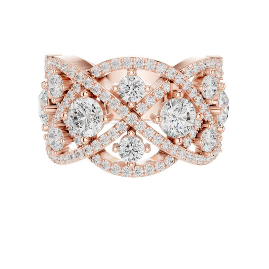 Round Cut Lab Grown Diamond Interwoven Infinity Cluster Band Ring