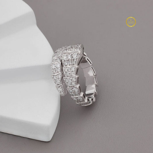 Moissanite Diamond Serpent Wrap Ring Pave Snake Design
