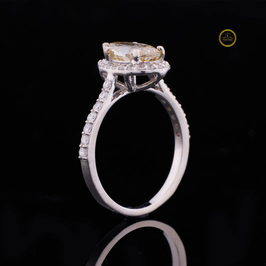 Pear Shaped Fancy Vivid Yellow Moissanite Diamond Halo Set Ring