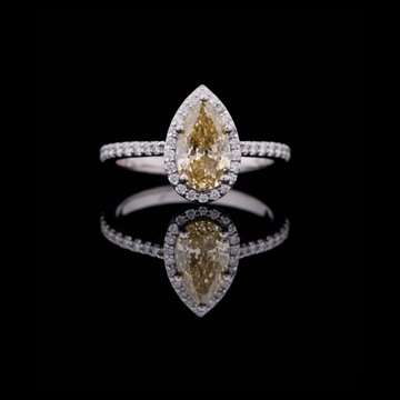 Pear Shaped Fancy Vivid Yellow Lab Grown Halo Set Ring