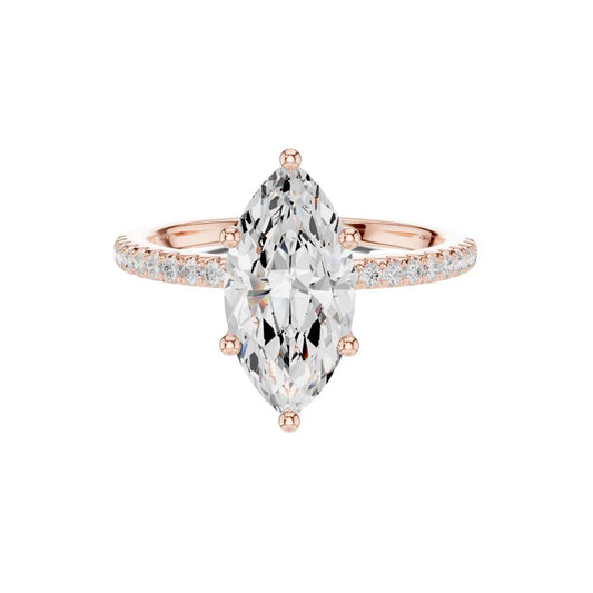 Marquise Cut Pave Moissanite Diamond Solitaire Engagement Ring