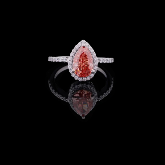 Fancy Orange Pear Halo Lab Grown Diamond Ring