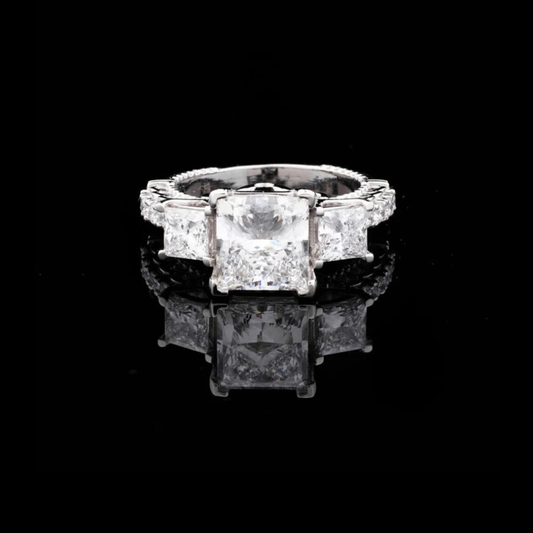 2.00 CT Luxury Moissanite Diamond Princess Cut Three Stone Ring By Ivevar