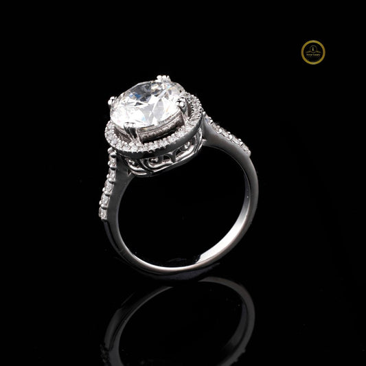 Round Halo Lab Grown Diamond Ring with Pave Band