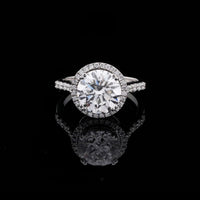 2.00 CT Round Cut Halo Diamond Ring with Pave Band Moissanite Ring in Sterling Silver