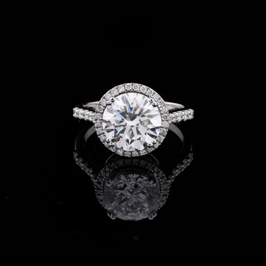 Round Halo Lab Grown Diamond Ring with Pave Band