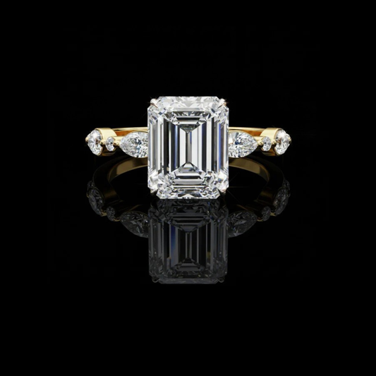 Emerald Lab Grown Engagement Ring With Marquise And Round Side Stones
