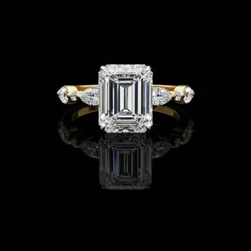 2.08 CT Emerald Cut Lab Grown Diamond Radiance Ring with Marquise Side Stones Bridal Engagement Ring