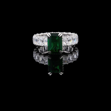 Green Emerald Lab Grown Diamond With Radiant Cut Side Stone