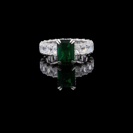 Green Emerald Lab Grown Diamond With Radiant Cut Side Stone
