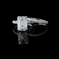 Emerald Cut Moissanite Diamond Hidden Halo Bridal Set with Pavé Wedding Band