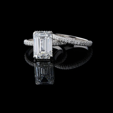 Emerald Cut Moissanite Diamond Hidden Halo Bridal Set with Pavé Wedding Band