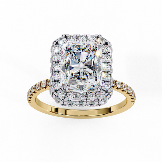 Radiant Cut Halo Lab Grown Diamond Ring with Pave Band