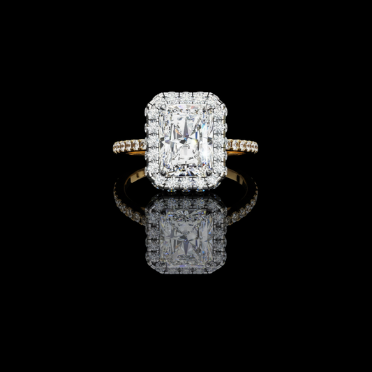 Radiant Cut Halo Lab Grown Diamond Ring with Pave Band
